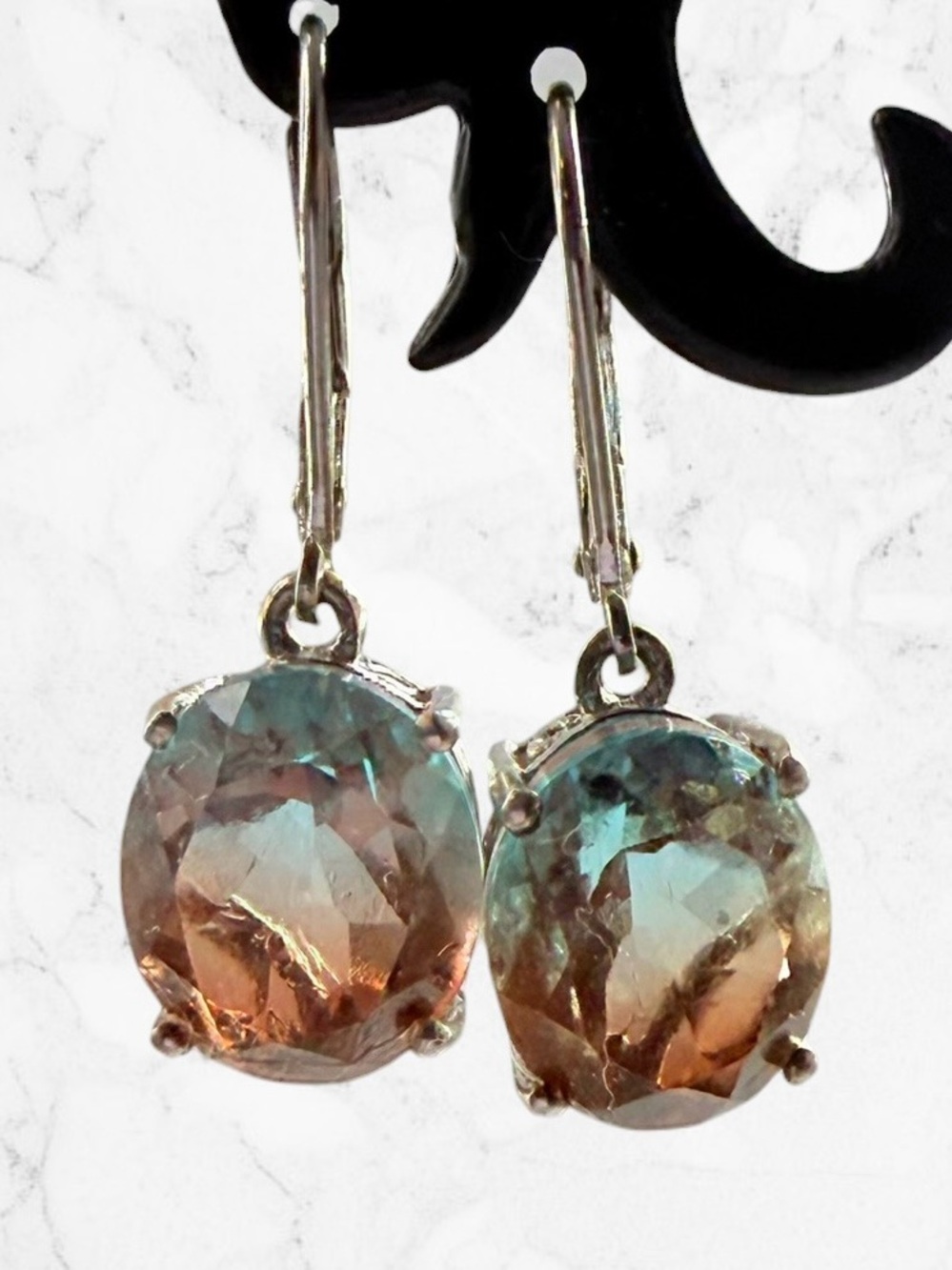 Sterling Silver Mystic Quartz Oval Faceted Lever Back Earrings Blue Gold Green